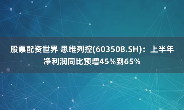 股票配资世界 思维列控(603508.SH)：上半年净利润同比预增45%到65%